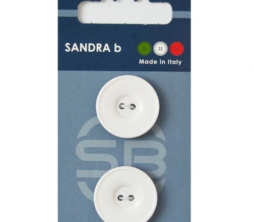 Пуговицы Sandra, 23 мм, 2 отв., пластик, 2 шт., белый, арт. CARD021