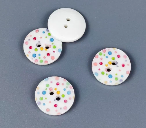 Пуговица, 2отв., пластик, цв. белый/мульти, 18 мм