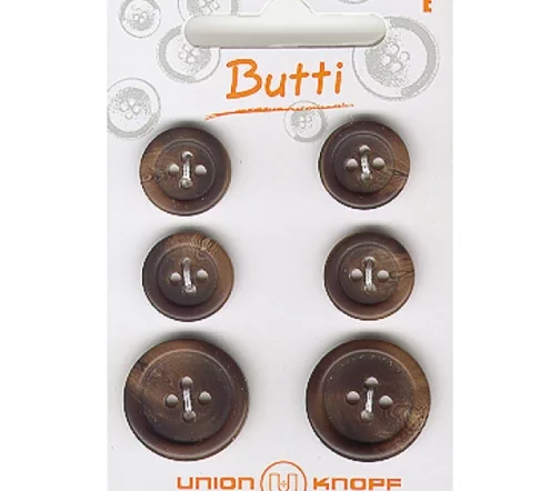 Пуговицы, Union Knopf, 4 отв., пластик, цв. коричневый, 15 мм, 20 мм, 6 шт., 85008