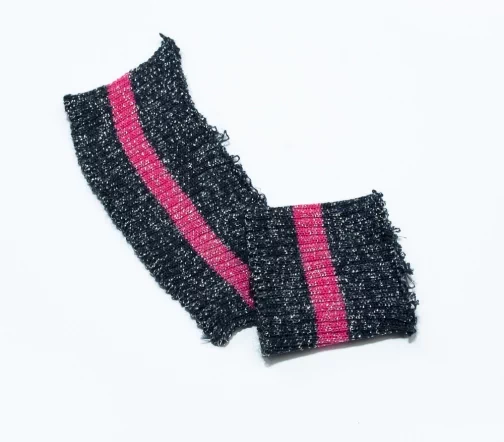 Манжеты трикотаж с полоской, цвет темно-синий/фуксия/серебряный меланж