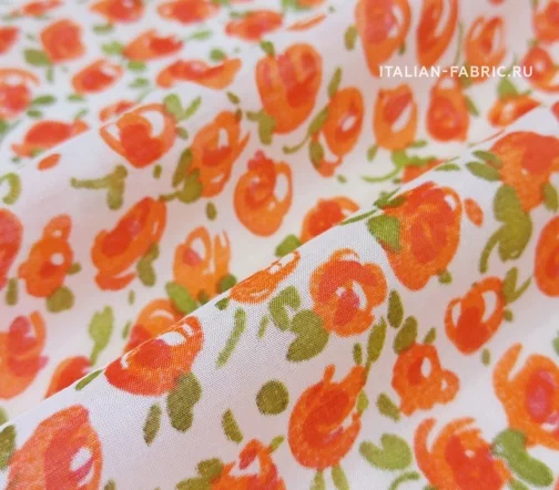 Батист шелковый "Оранжевые цветочки", 02148