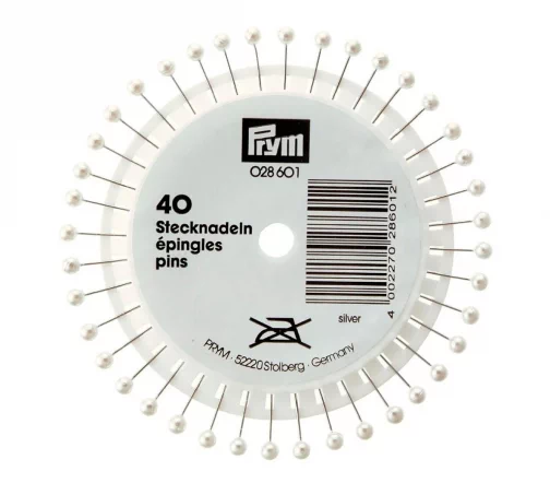 028601 Булавки с жемчужной головкой, серебристый цвет, 38х0,65 мм, Prym