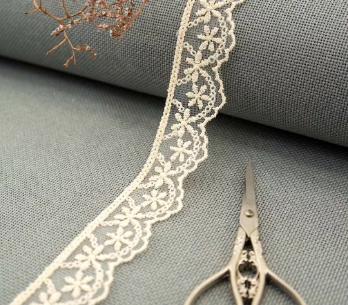 Кружево вышивка на тюле GOODMAN, ширина 28 мм, уп./3,5 м, цвет бежевый