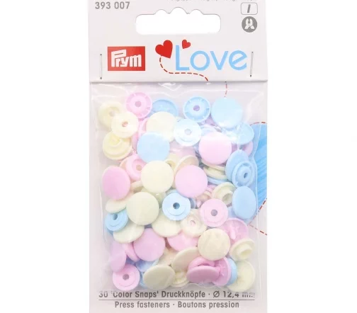 393007 Kнопки Color Snaps Prym Love, цвет розовый/голубой/жемчужный, 12,4мм, 30шт, Prym