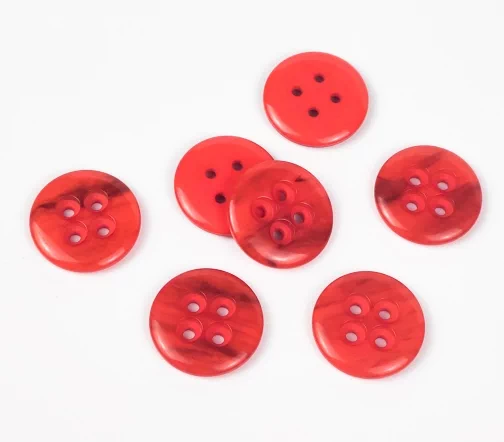 Пуговицы, Union Knopf, "Круглые с перламутром", 4 отв., пластик, цвет красный, 23 мм