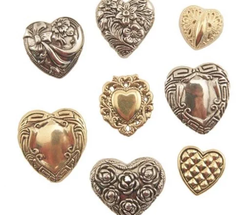 Декоративные пуговицы Buttons Galore "Сердечки ассорти", цвет золото/серебро, 4130