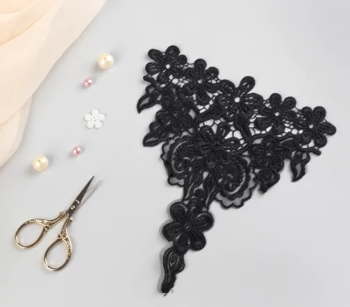 Кружевной элемент пришивной, п/э, 18,5х20,5см, цвет черный, 3783527
