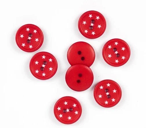 Пуговица Union Knopf "Звездочки", 2 отв., пластик, цвет красный, 15 мм