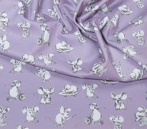 Сатин "Мышки на розово-сиреневом", 01980