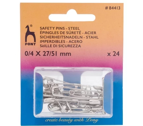 Булавки английские №0/4 (27/51 мм), металл, цвет никель, 24 шт., PONY 84413