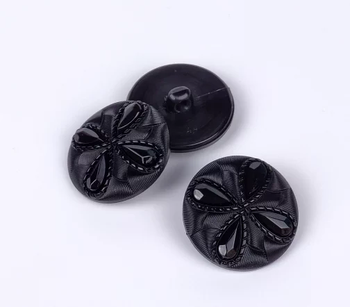 Пуговица Union Knopf со стразами, на ножке, пластик, цвет черный, 28 мм