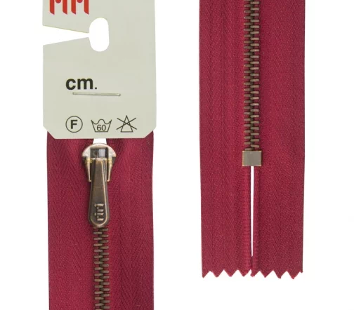 Молния Riri брючная, металл антик медь, неразъёмная, 4мм 18см, цвет 2411, бордовый