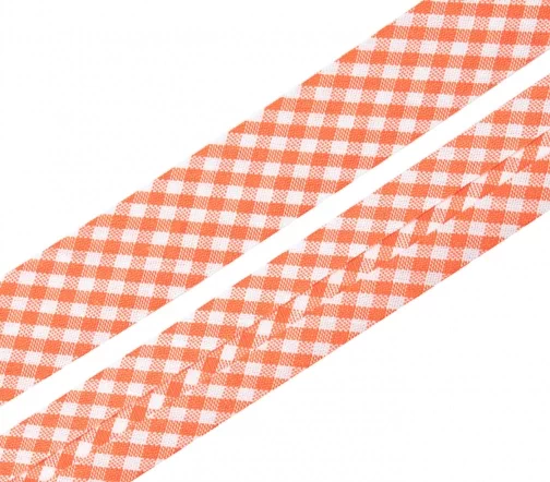 Косая бейка SAFISA в клетку, 20мм, цвет 61, оранжевый/белый