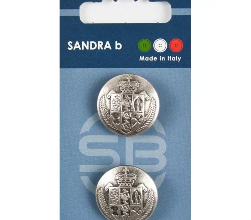 Пуговицы Sandra "Герб", на ножке, 23 мм, металл, 2 шт., серебро, арт. CARD203