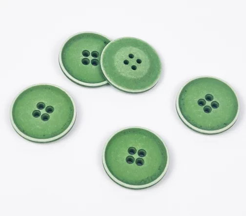 Пуговицы, Union Knopf, "Круглые с белой каймой", 4 отв., пластик, цвет зеленый, 28 мм