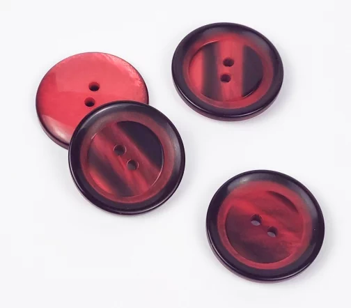 Пуговицы, Union Knopf, круглые, с разноур. серединой, 2 отв., пластик, цвет черный/красный, 28 мм