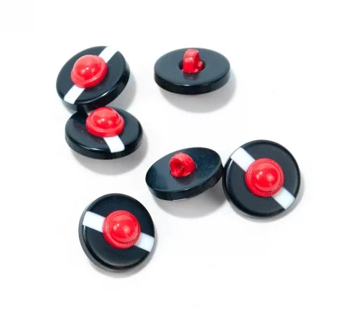 Пуговица Union Knopf, на ножке, пластик, цвет черно-синий/красный/белый, 18 мм