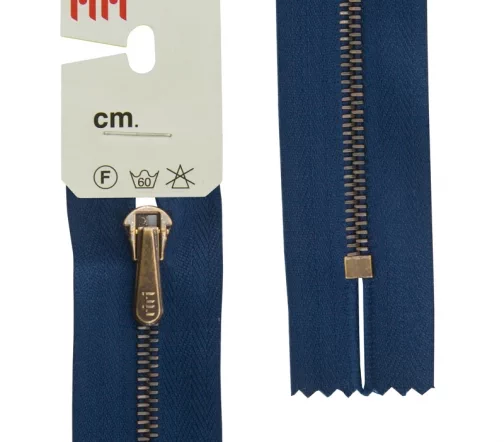 Молния Riri брючная, металл антик медь, неразъёмная, 4мм 18см, цвет 2626, кобальт синий