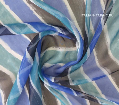 Шифон "Акварельные полосы", цвет синий, 65688