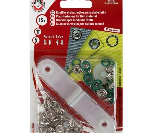 Кнопки Koh-i-Noor рубашечные "Baby", металл, цвет 988 темно-зеленый, 10 мм, 15 шт, 19100990