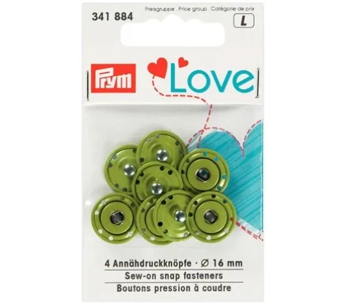 341884 Кнопки пришивные Prym Love, металл, цвет зеленый, 16 мм, 4 шт., Prym