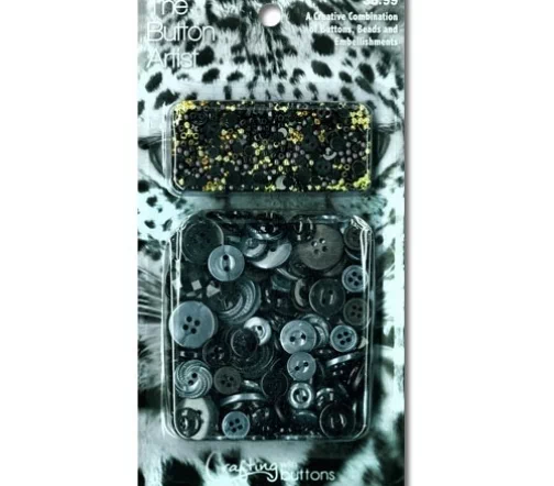 Набор пуговиц и бисера "Button Artist", "Buttons& Beads Black", цвет черный