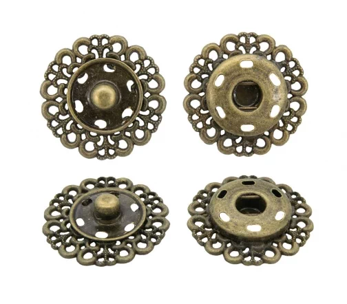 Кнопка пришивная, ажурная, металл, 23 мм, бронза