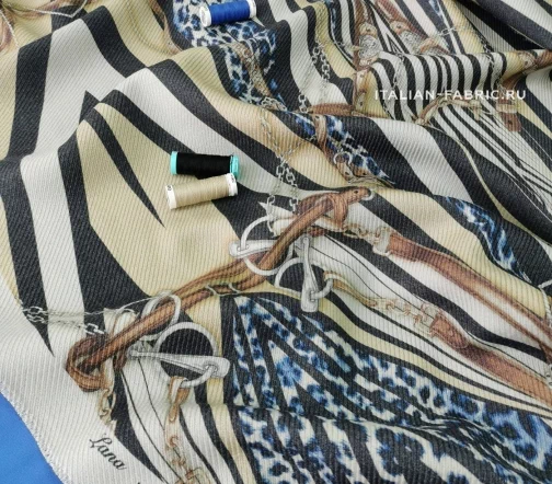 Шерсть костюмная "Цепи, геометрия и леопардовый принт", 01070