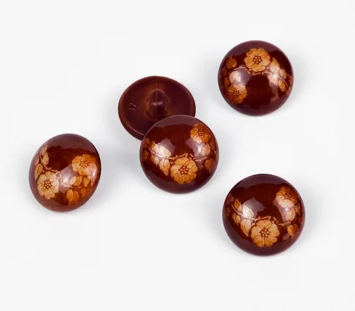 Пуговица, Union Knopf, "Цветы", на ножке, пластик, цвет рыжий, 20 мм