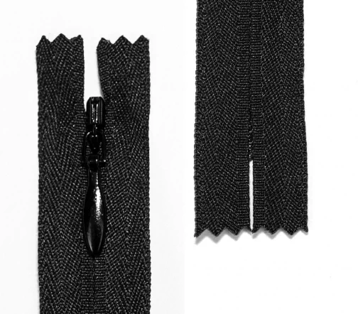 Молния YKK потайная неразъёмная, 60см, 3мм, тесьма тканая ёлочка, цвет 580, черный