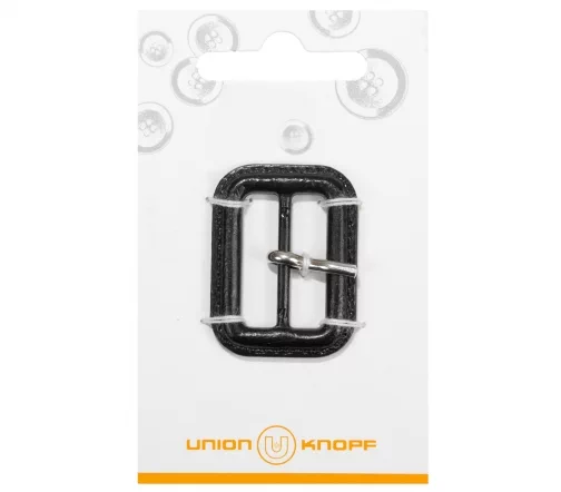 Пряжка Union Knopf, 25 мм, двухщелевая с 1 шпеньком, пластик (имитация кожи), цвет черный, 79122
