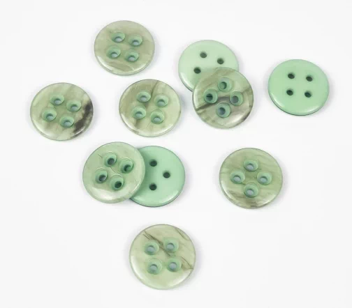 Пуговицы, Union Knopf, "Круглые с перламутром", 4 отв., пластик, цвет серо-салатовый, 18 мм