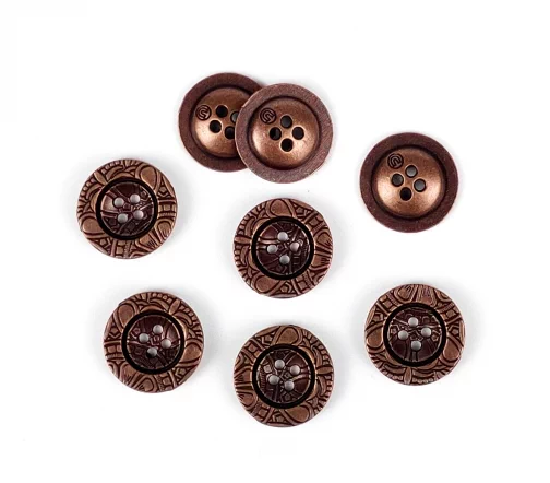 Пуговицы, Union Knopf, "Тарелка с узором", 4 отв., металл, цвет медь, 15 мм