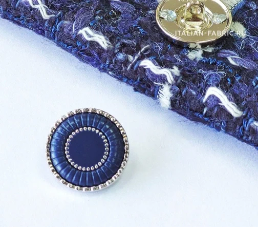 Пуговица Gafforelli "Ампир", на ножке, металл/пластик, цвет серебро/темно-синий, 17 мм