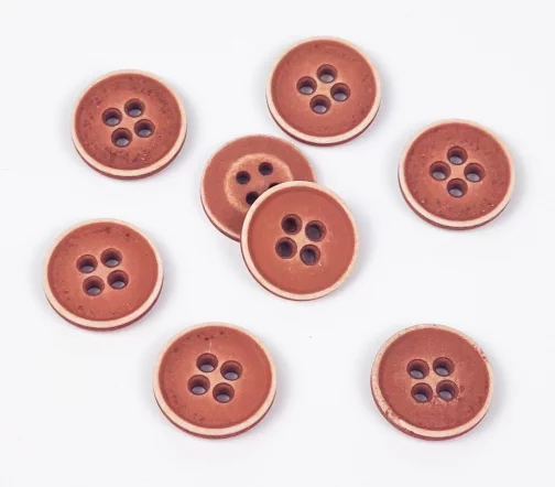 Пуговицы, Union Knopf, "Круглые с белой каймой", 4 отв., пластик, цвет темно-рыжий, 18 мм