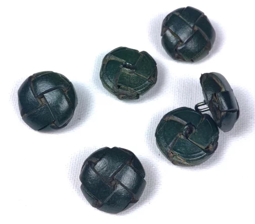 Пуговицы, Union Knopf, "Плетеные", на мет. ножке, натур. кожа, цвет темно-зеленый, 25 мм