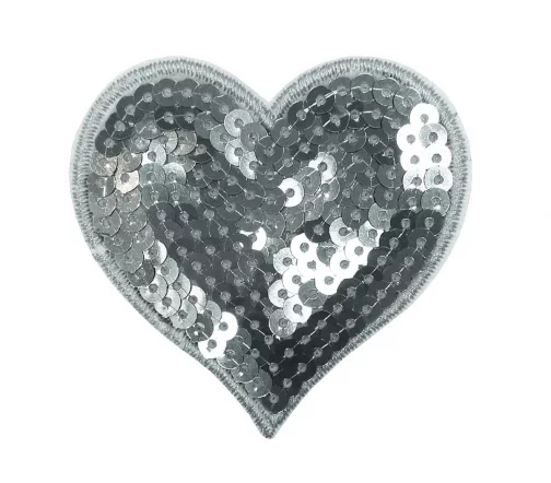 926682 Термоаппликация "Сердце с пайетками серебристое" 7х5,7 см, Prym