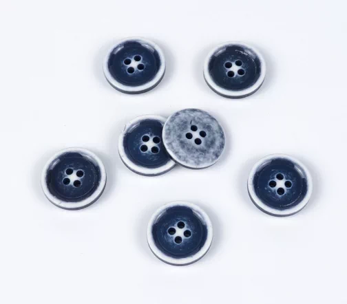 Пуговица, 4отв., пластик, цв. джинсовый/белый, 15 мм