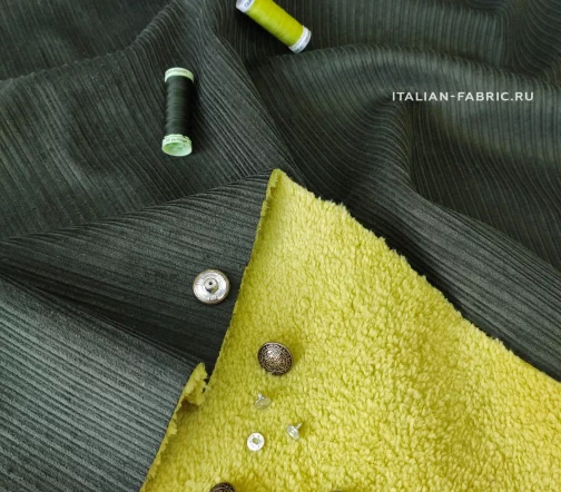 Вельвет с искусственным мехом цвет зеленый/желтый, 1082052-3