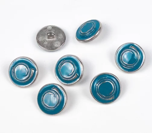 Пуговица, Union Knopf, "Горн", на ножке, металл.пласт., цвет голубой/никель, 18 мм