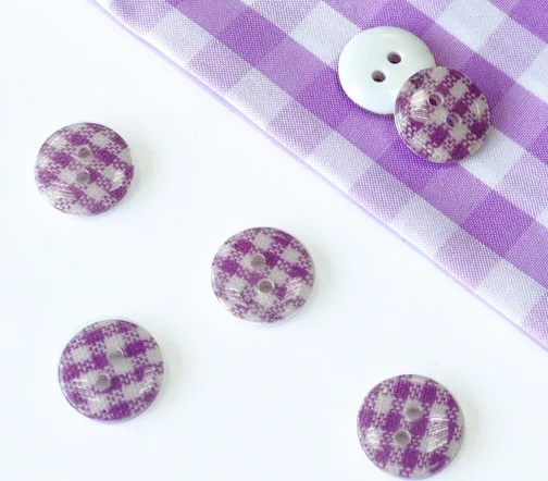 Пуговицы, Union Knopf, "Круглые в клеточку", 2 отверстия, пластик, цвет сиреневый, 11 мм