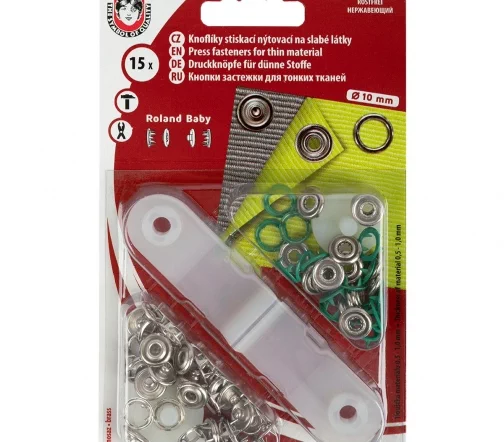 Кнопки Koh-i-Noor рубашечные "Baby", металл, цвет 983 зеленый, 10 мм, 15 шт, 17040802