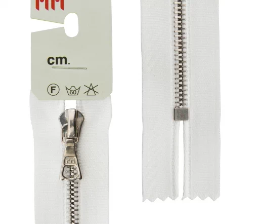 Молния RiRi атласная, металл, неразъёмная, 4 мм 16 см, подвеска Flach, цепь Ni, цвет 2101, белый