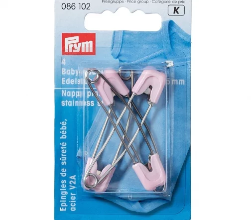 086102 Детские безопасные булавки (сталь), розовый цвет, 55 мм, 4 шт., Prym