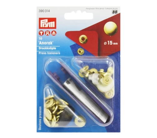 390314 Кнопки Anorak, латунь, цвет золото, 15 мм, 10 шт, Prym