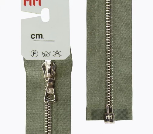 Молния RiRi атласная, металл, разъём, 1замок 4мм 65см, подвеска Flach, цепь Ni, цвет 5884, оливковый