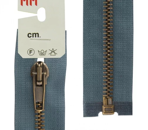 Молния RiRi металл разъём, 1 замок 5 мм 80 см, подвеска АТ, цепь антик медь, цвет 2122, серо-голубой