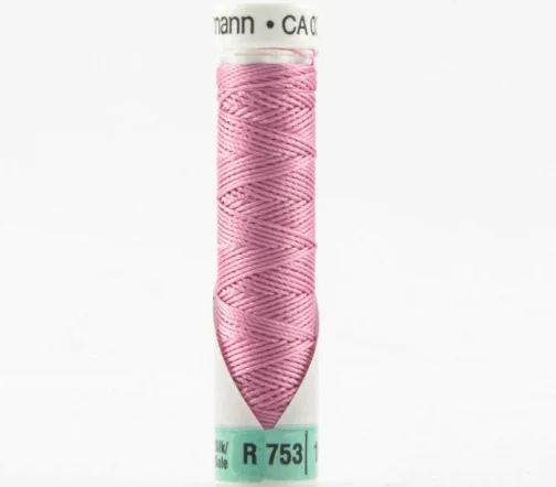 Нить Silk R 753 для фасонных швов, 10м, 100% шелк, цвет 211 нежно сиренево-розовый, Gutermann 703184
