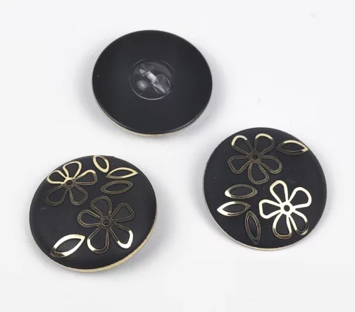 Пуговица с цветами, на ножке, 34 мм, пластик, цвет черный/золото