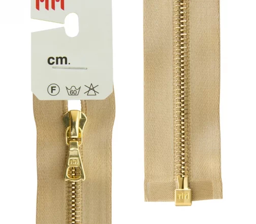 Молния RiRi атласная, металл, разъём, 1замок 4мм 70см, подв.Flach, цепь GO, цвет 2213, золотисто-беж